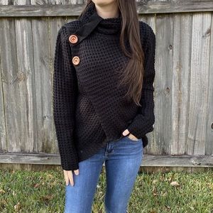 Wood Button Wrap Sweater